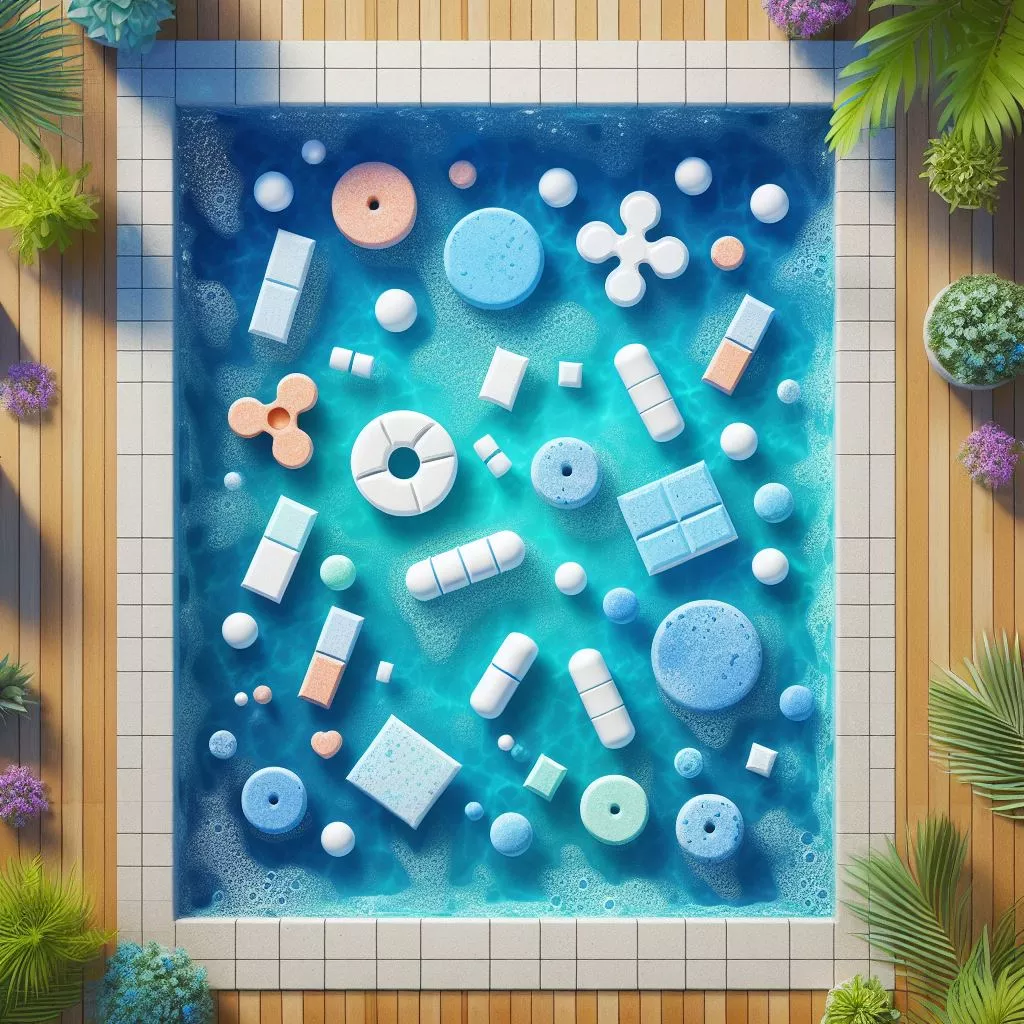 Chlorine tablets in various sizes